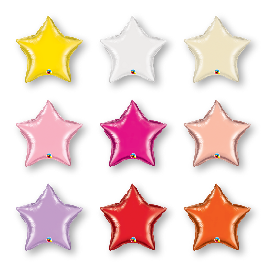 Sampling of multi-colored yellow, pink, red, and orange mylar star balloons